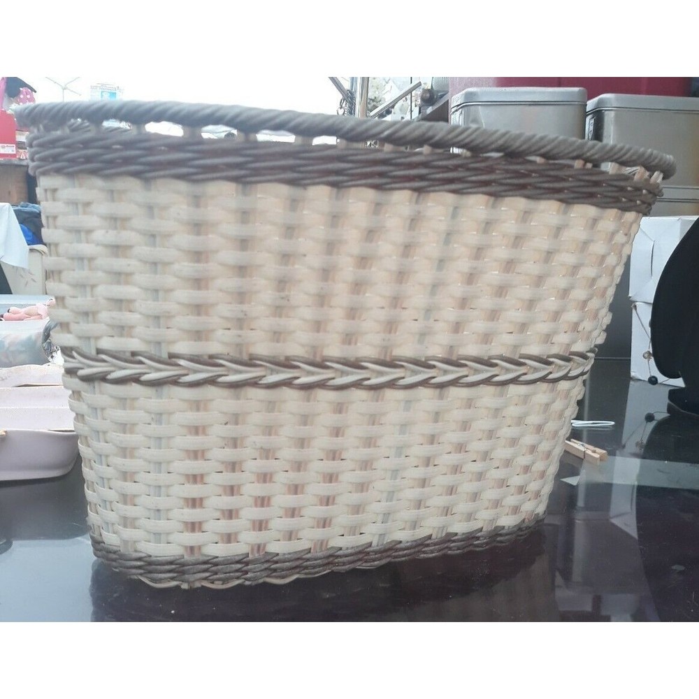 Vintage 70s Retro Brown Pink Plastic Vinyl Bicycle Handlebar Basket w/Org Straps